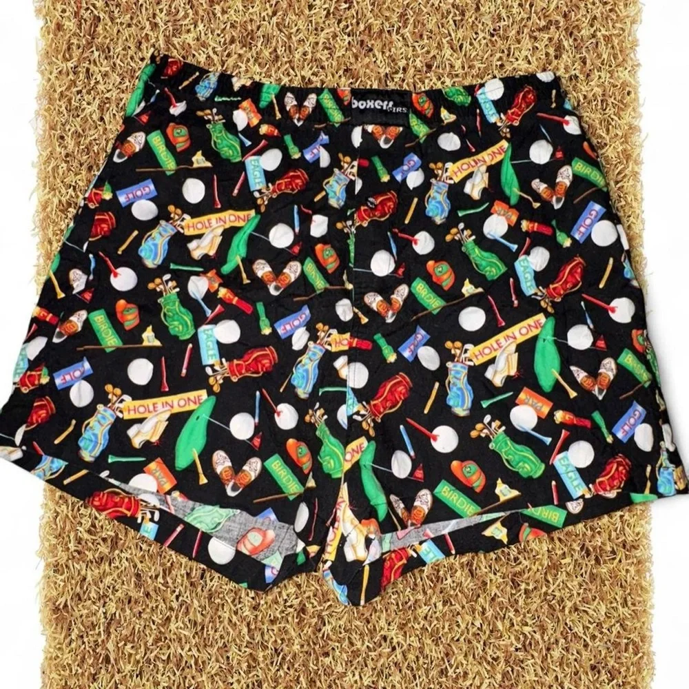 Golf-Print Black Cotton Shorts